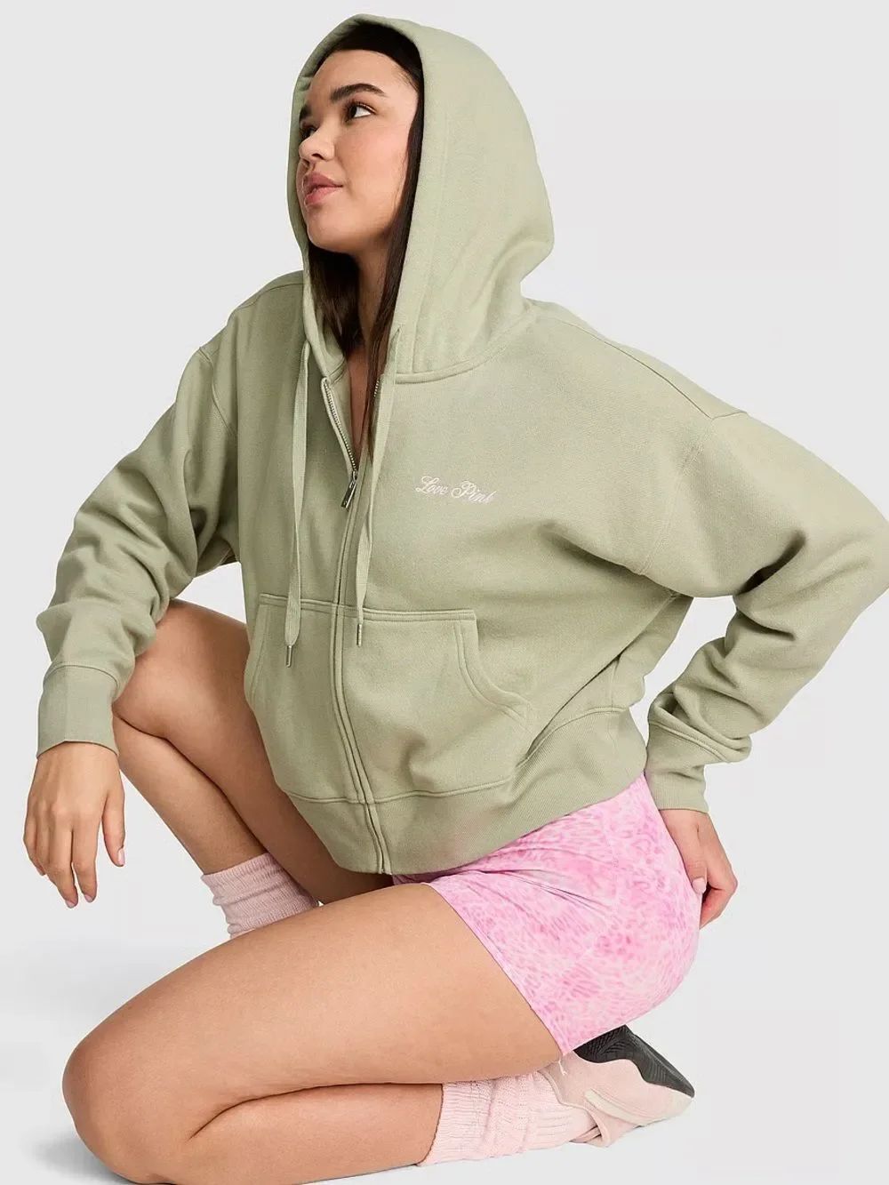 NWT Victorias Secret Pink CAMPUS FLEECE™ SHRUNKEN FULL ZIP HOODIE